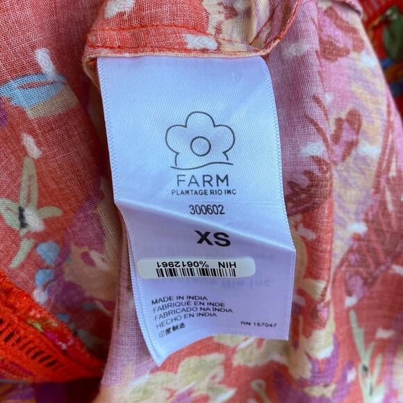 Farm Rio Bananas Ruffle Clip Dot Textured Cotton Blouse RED Puff Sleeve XS - Picture 16 of 16